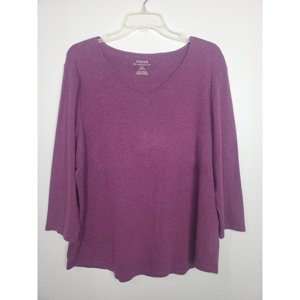 Chico's women's cotton knit‎ top/blouse, size 3, with a V-neck and three-quarter